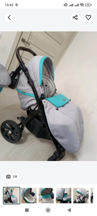 Коляска 2 в 1 Tutis Nanni СерыйКожа Мята/Черная рама /Гелевые колёса