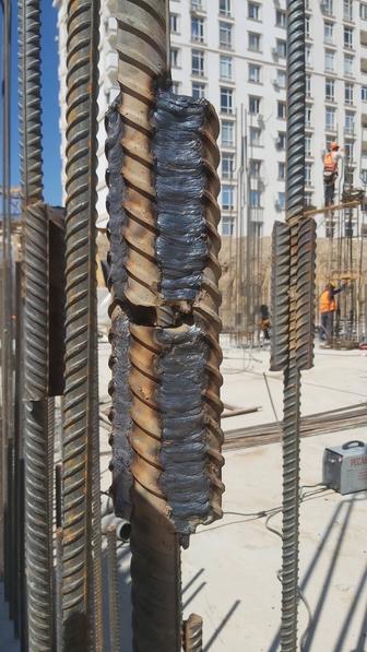 Сварка колонны, ригеля и шайбы в монолитном доме. Сварка арматуры по городу