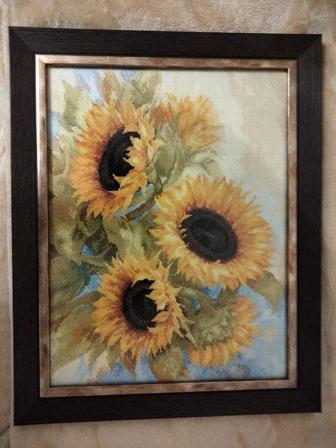 Картина ручная работа вышивание крестиком Подсолнухи 30 на 30