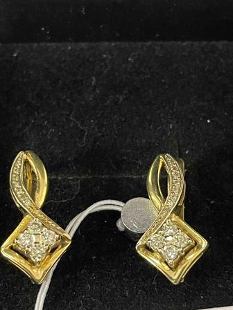 Серьги золотые с бриллиантами 583 пробы. Желтое золото.