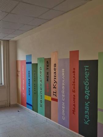 Художественная роспись стен. Мурал. Художник. Оформление стен школ.