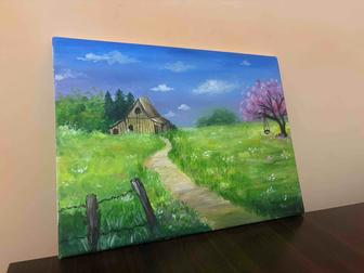 Картина Тихая дорога акрил на холсте 30x40