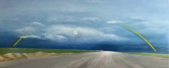 Картина. Небо Великой Степи. Радуга. 120х50см. Холст, акрил