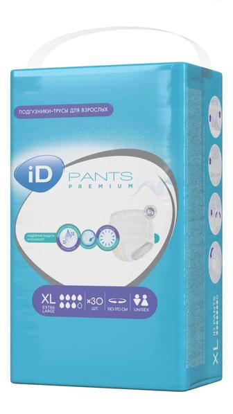 Подгузники-трусы для взрослых iD PANTS PREMIUM размер XL 30 штук 7 капель