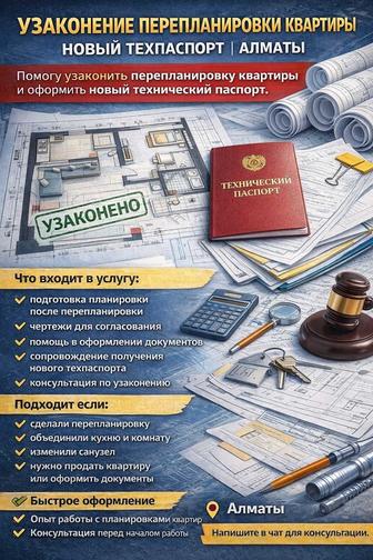 Узаконение перепланировки квартиры Новый техпаспорт Алматы