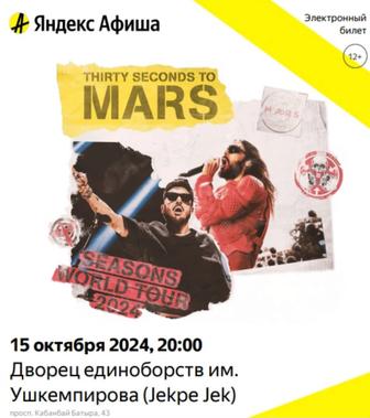 Билет на концерт. 30 seconds to mars