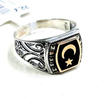 Мужская печатка 925 Турция, полумесяц и звезда, эмаль, оригинал