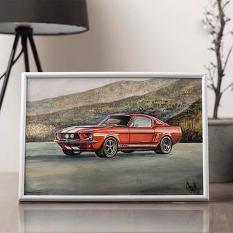 Картина акварелью. С рамкой. Ford mustang