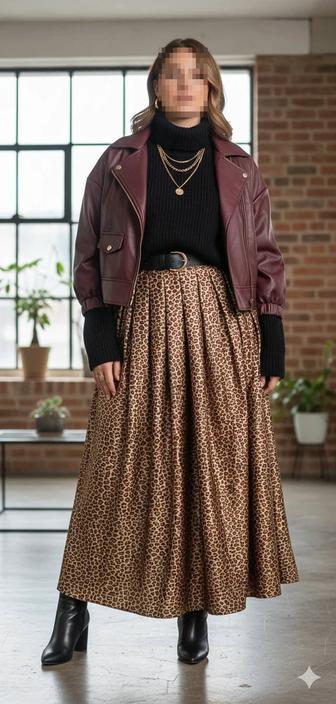 Юбка, леопард. Размер 52-58. Искусственный шелк
