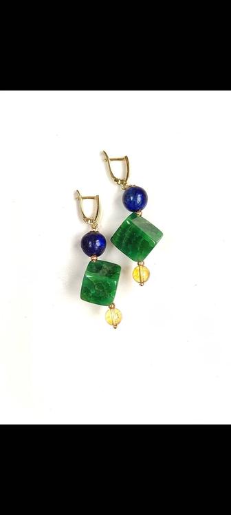 Серьги лазурит агат цитрин