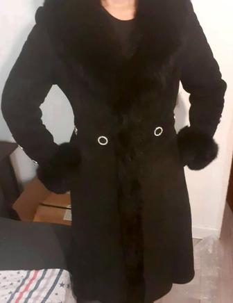 Женская дубленка зимняя черная