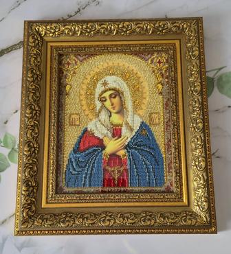 Вышитая бисером икона Умиление