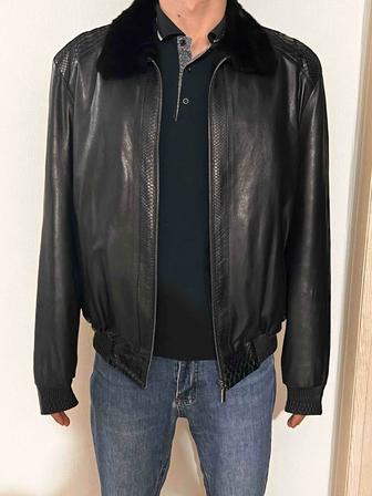 Натуральная Кожаная дубленка с норковым воротником