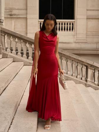 Красное атласное платье Lichi