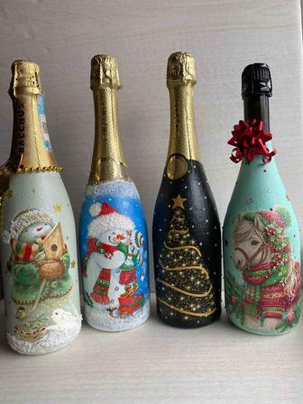 Подарочное оформление, декупаж бутылок, ручная работа, подарок