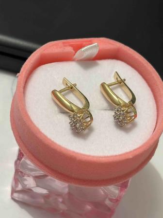 серьги золото желтое вставка бриллианты