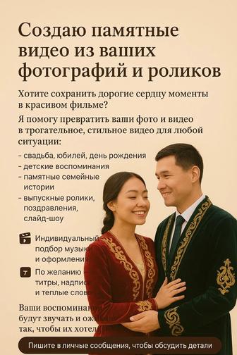 Памятные видео на свадьбы, дни рождения, садака.
