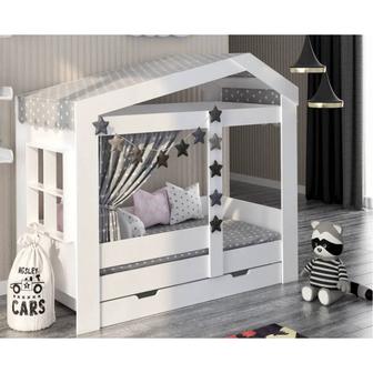 Детская кровать домик Сказка с окошком, белая, 160х80 см