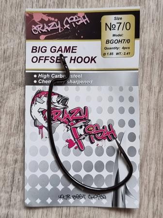 Крючки рыболовные офсетные Crazy Fish 7/0.