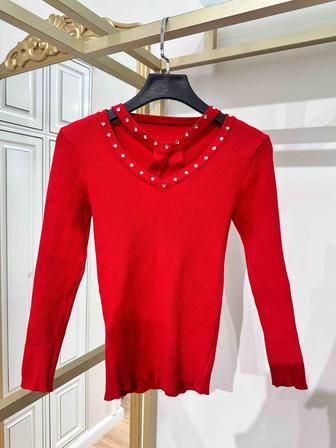 Новый красный блузка в рубчик