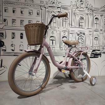 Двухколесный Розовый Детский Ретро Велосипед. Боковые колесики, крылья