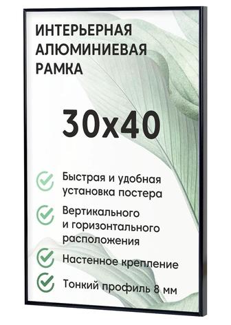 Фоторамка алюминиевая, 30х40 см, цвет черный / рамка для постера