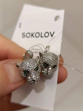 Пантера серьги от Sokolov серебро 925 проба 5,3 гр с этикеткой и пломбой