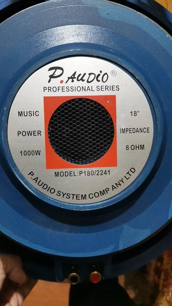 Продам 2 профессиональных 18 дюймовых динамика paudio по 1000 ватт 8 ом