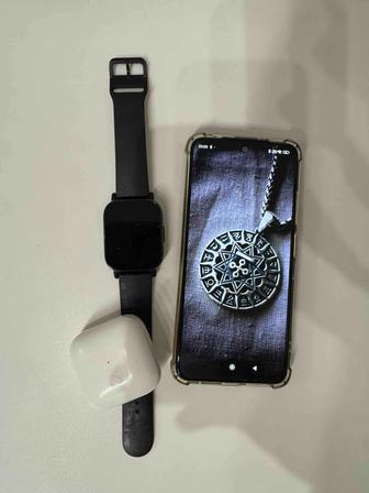 Продам телефон с наушниками и часами