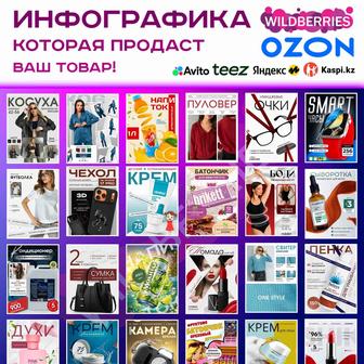 Инфографика для маркетплейсов, вайлдберриз, озон, каспи