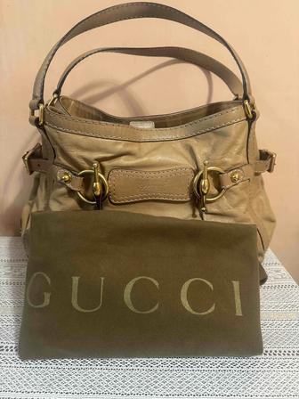Gucci Horsebit Shoulder Bag Leather Beig White.