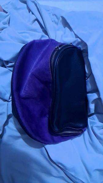 Сумка кожаная фиолетовый мех