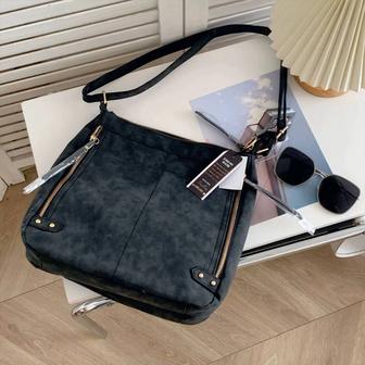 Женская сумка под замшу, цвет мокрый асфальт.