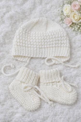 Вязанный чепчик с пинетками