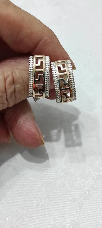 Серебряные серьги с позолотой (греческий орнамент меандр)