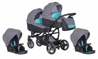 Коляска для двойни, погодок VERDI BABIES 2в1 For2 (серый/бирюза)