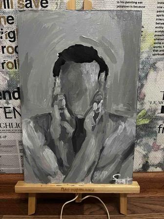 Картина в стиле гризайль - Безликий мужчина, авторская 20см/30см