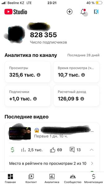 Ютуб канал сатылады БИЗНЕС КАНАЛ