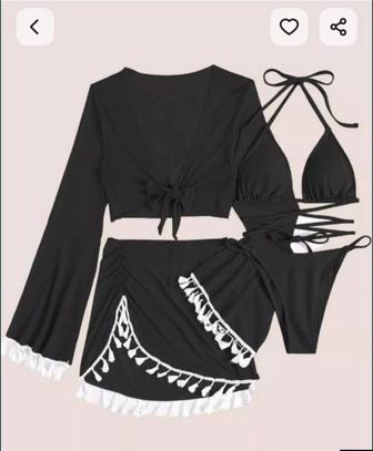 Купальник черный 4 в 1 с юбочкой и накидкой размер M - L