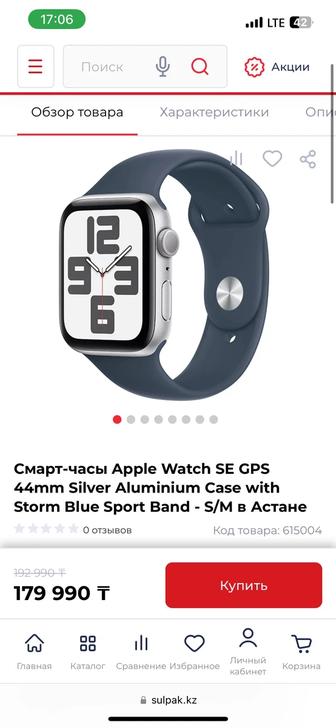 Смарт-часы Apple Watch SE GPS 44mm Silver Aluminium Case with Storm Blue Sp