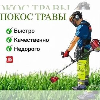 Покос травы триммером