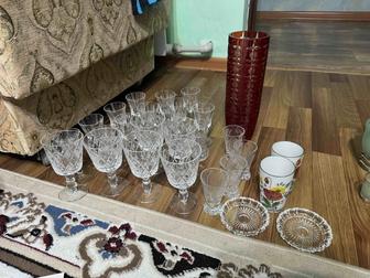 Хрусталь советский также ваза и набор графина с рюмками