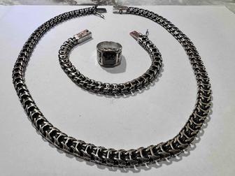 Серебренная цепочка с браслетом мужской 925 пробы.