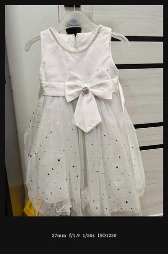 Платье детское белое для девочки, без рукавов