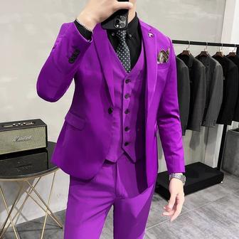 Мужской костюм-тройка Ярко-фиолетовый свадебный пиджак жилет брюки