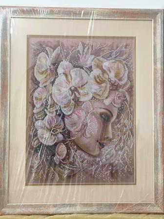 Картина 3 D, шёлк, роспись, бисер