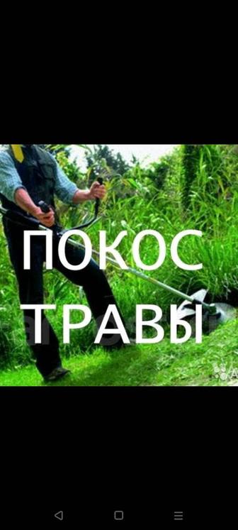 Покос травы триммером