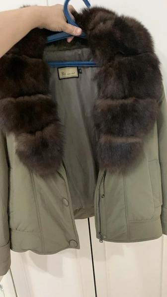 итальянский пуховик бренд RR Designer 44 размер с норковым воротником