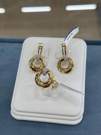 Italy gold. Золотой комплект серьги 4.72 гр кольцо 2.77 гр размер 19.5