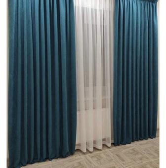 Шторы бирюза корол.велюр подхватом,длина 3,0 м ширина 2.5 м тюль в подарок